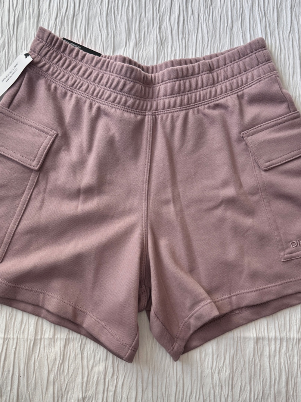 DKNY Cargo Sweat Shorts Womens XS‎ Mauve Pink Elastic Waist Pocket NWT
